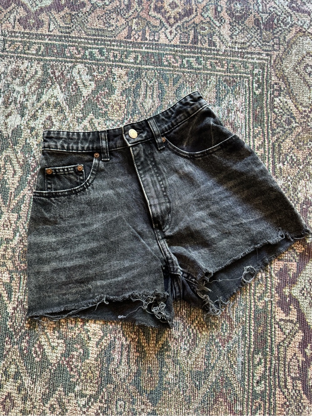 Cheap Monday Washed Black Denim Cutoff Shorts